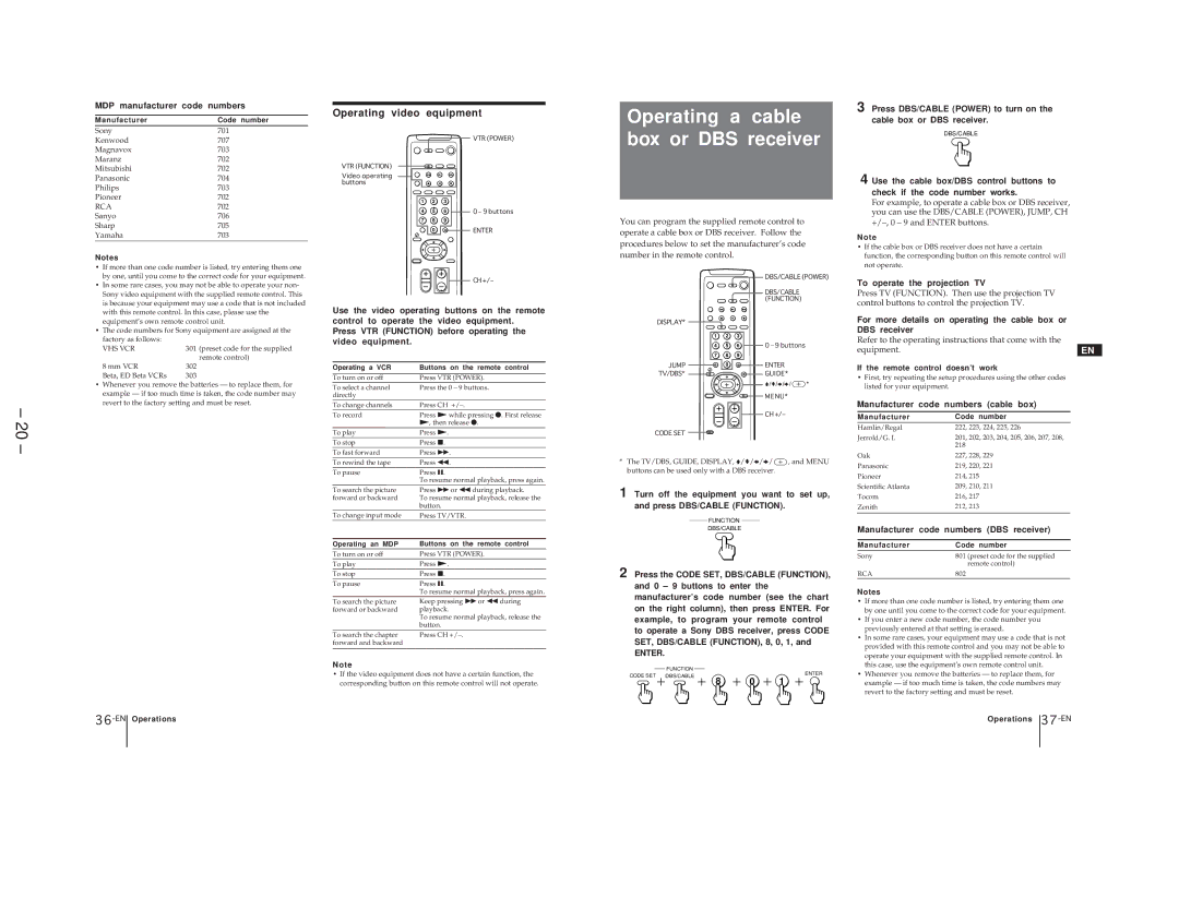 Sony KP-41T65C service manual Operating a cable box or DBS receiver, Operating video equipment 