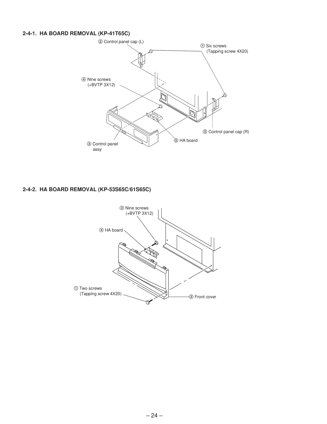 Sony service manual HA Board Removal KP-41T65C, HA Board Removal KP-53S65C/61S65C 