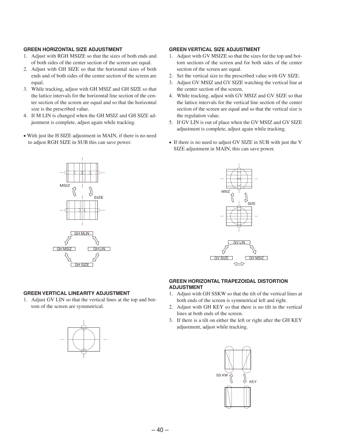 Sony KP-41T65C service manual Green Vertical Size Adjustment 