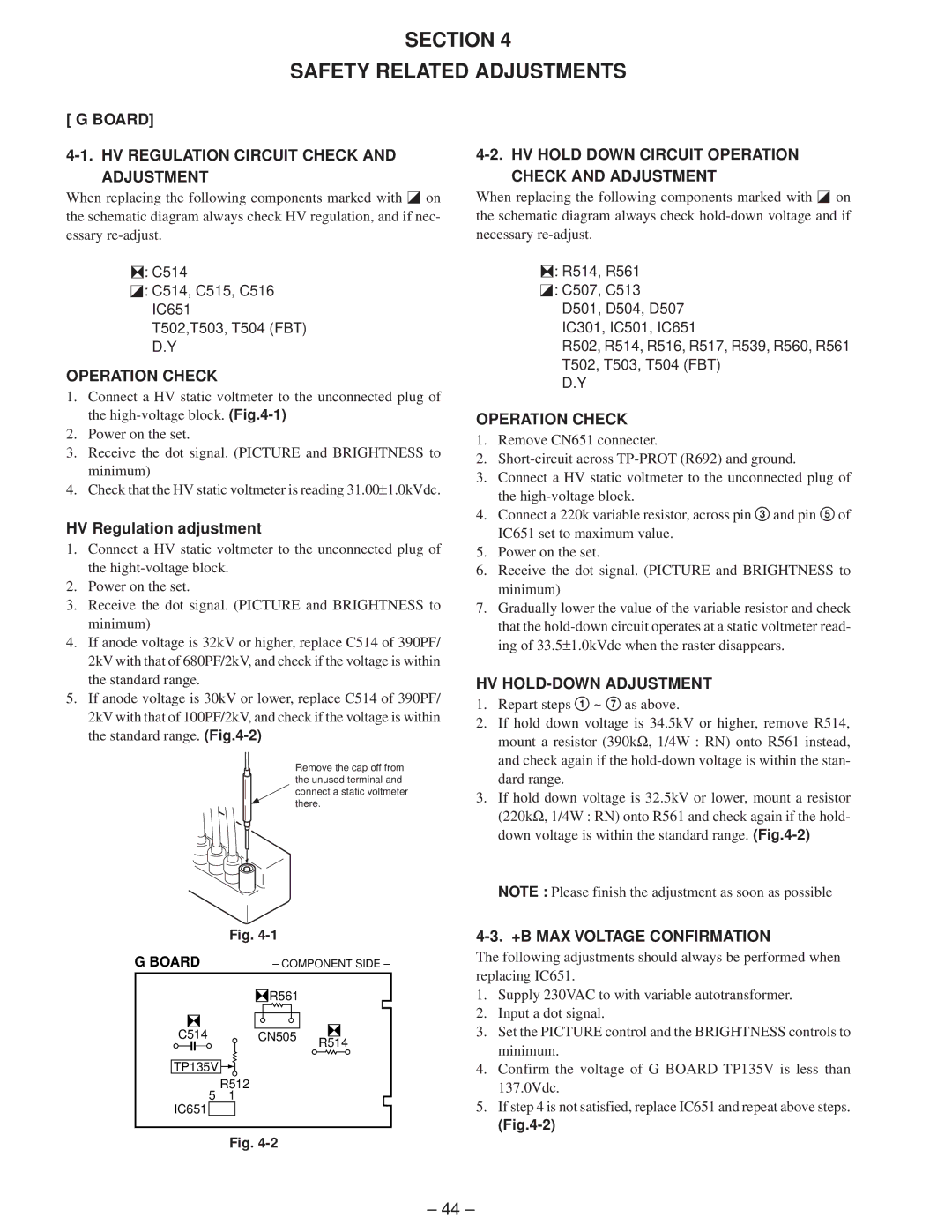 Sony KP-41T65C service manual Board HV Regulation Circuit Check and Adjustment, Operation Check, HV HOLD-DOWN Adjustment 