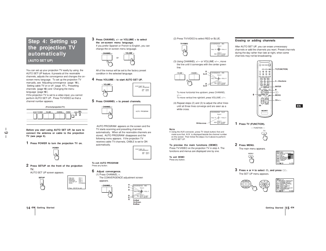 Sony KP-41T65C service manual Setting up the projection TV automatically, Erasing or adding channels 