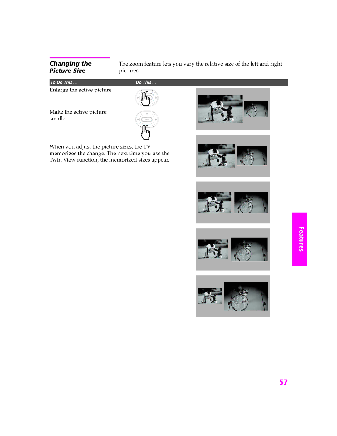 Sony KP-57WS520, KP-46WT520, KP-51WS520 manual Changing, Picture Size, Pictures 