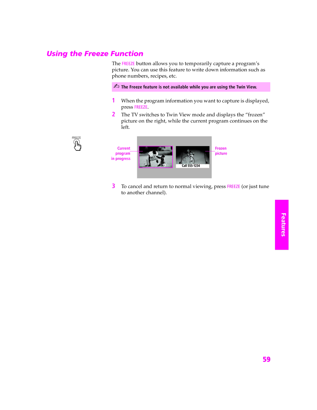 Sony KP-46WT520, KP-57WS520, KP-51WS520 manual Using the Freeze Function 