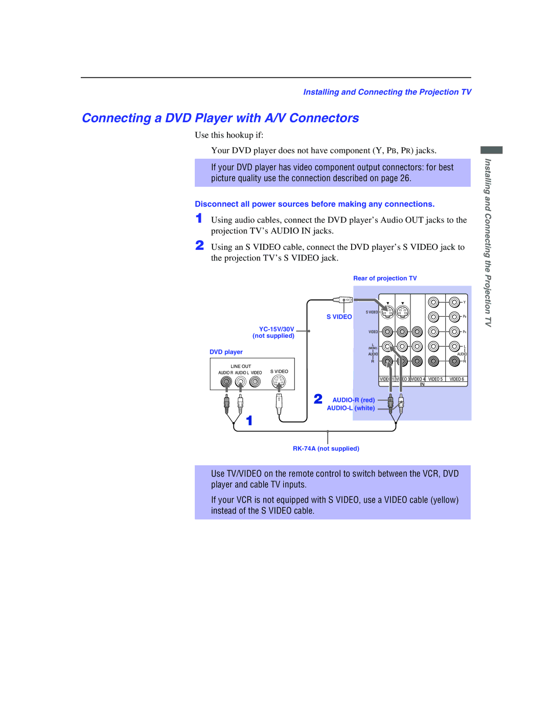 Sony KP-51WS500 manual Connecting a DVD Player with A/V Connectors 