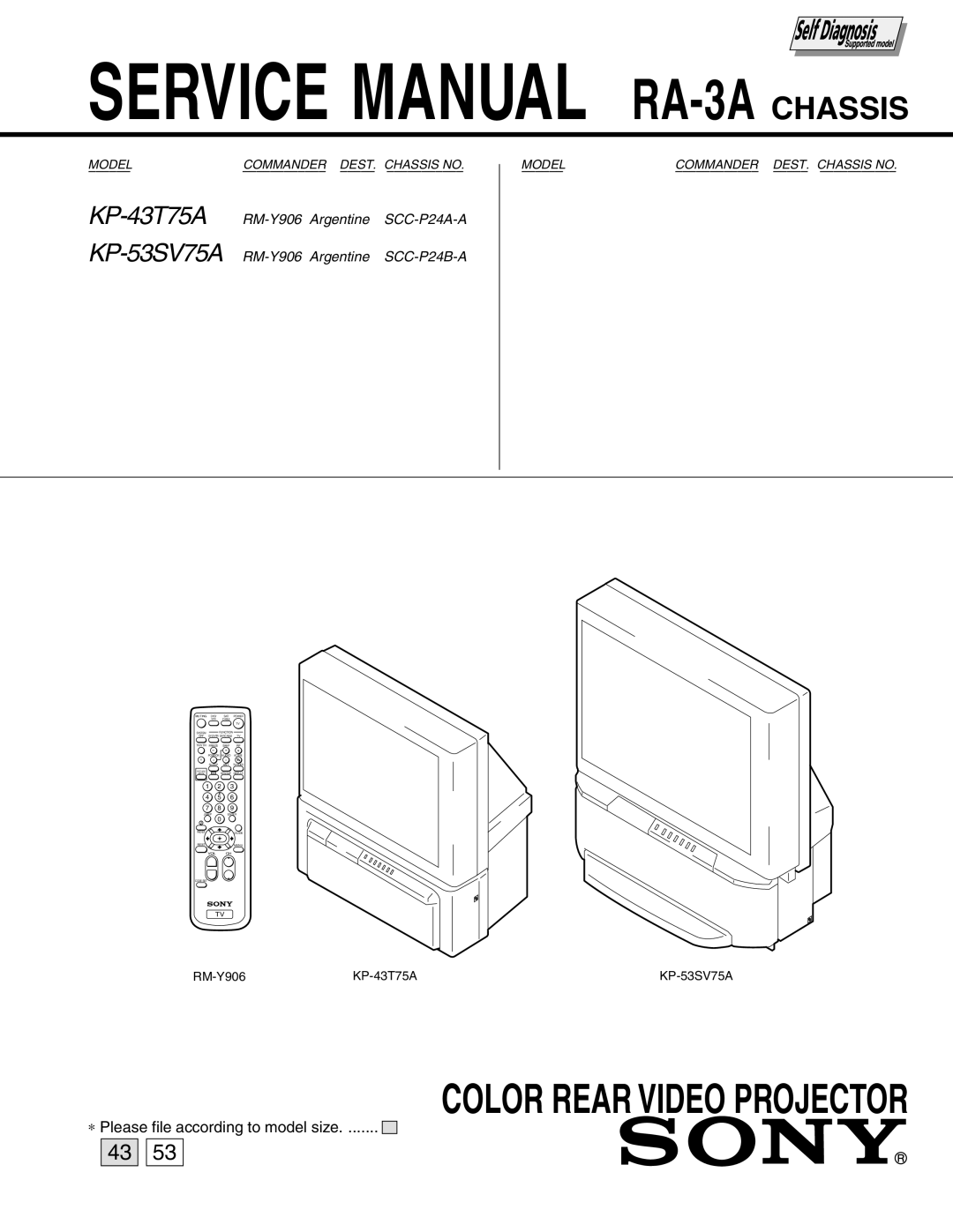 Sony KP-43T75A, KP-53SV75A service manual Color Rear Video Projector 