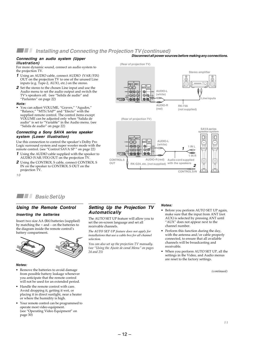 Sony KP-53SV75A, KP-43T75A Using the Remote Control, Setting Up the Projection TV Automatically, Inserting the batteries 