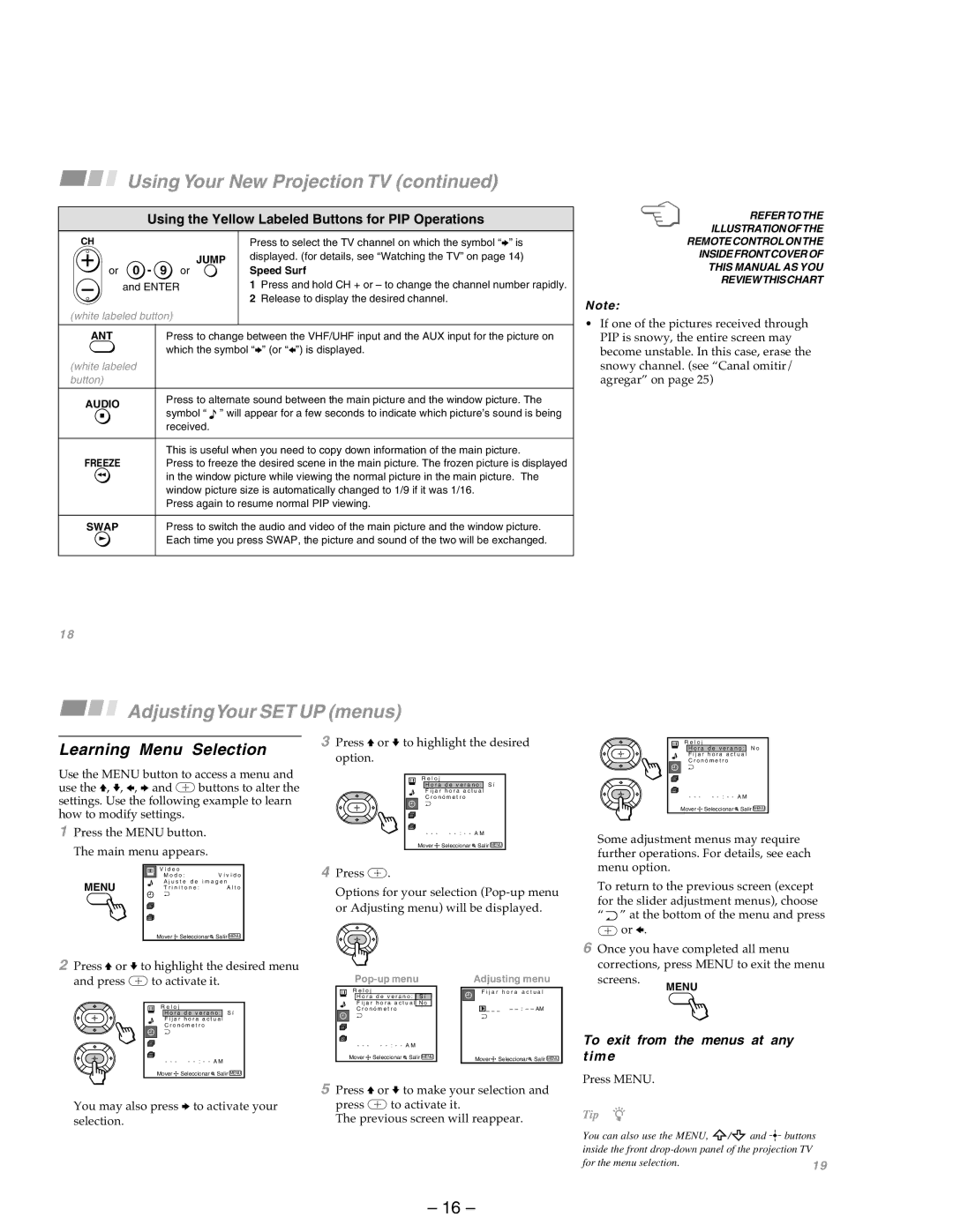 Sony KP-53SV75A, KP-43T75A service manual Learning Menu Selection, To exit from the menus at any time 