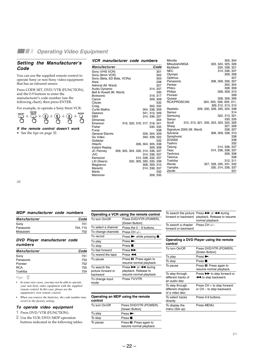 Sony KP-53SV75A, KP-43T75A service manual Setting the Manufacturers Code 