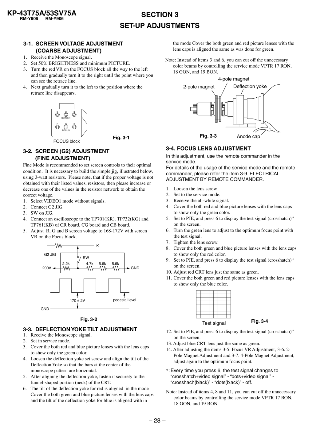 Sony KP-53SV75A, KP-43T75A service manual Section, SET-UP Adjustments 