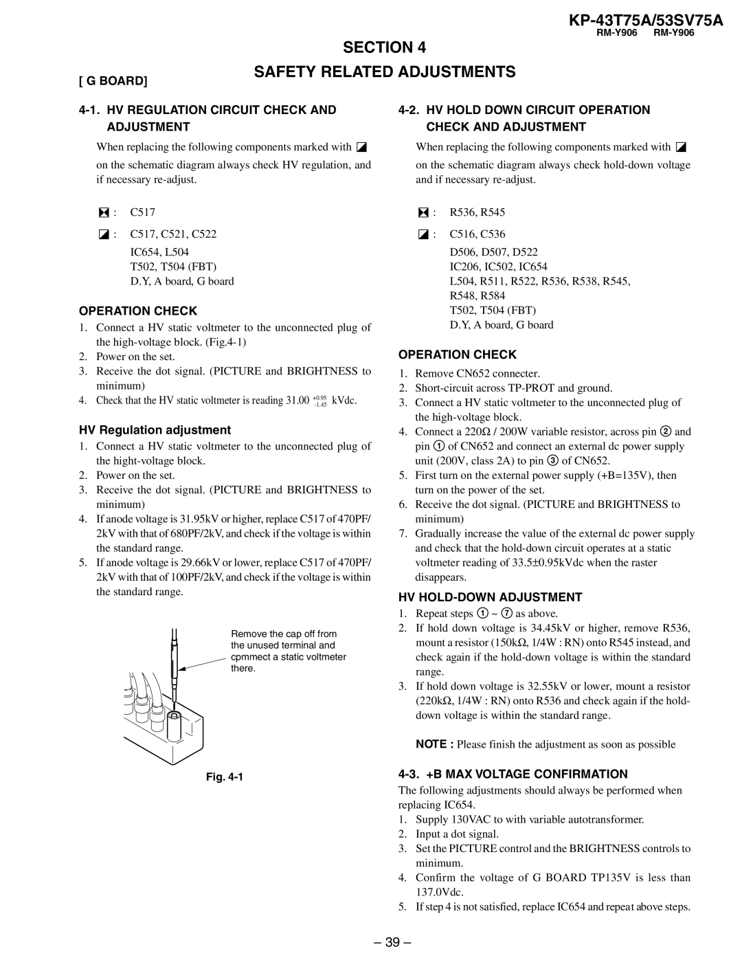 Sony KP-43T75A, KP-53SV75A service manual Section Safety Related Adjustments 