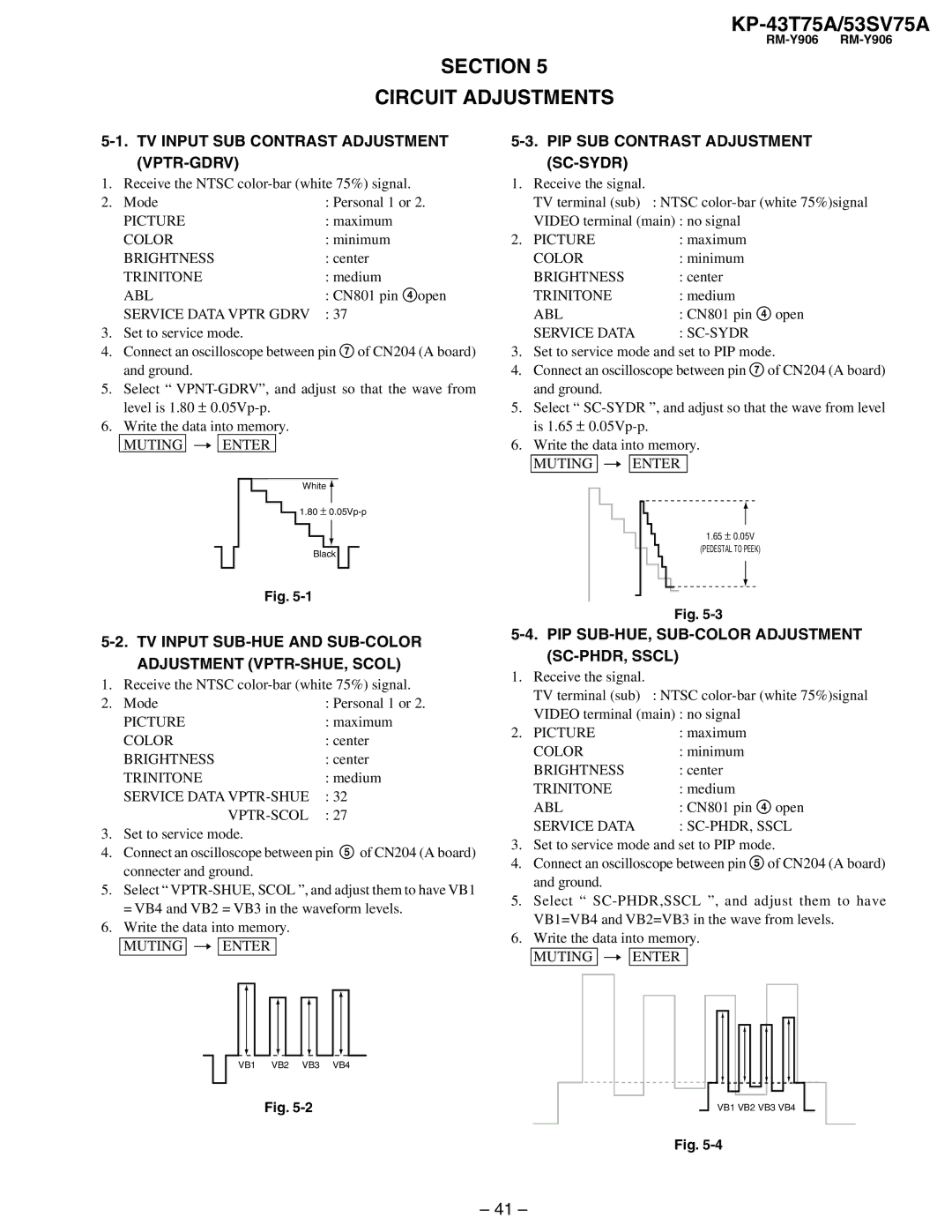 Sony KP-43T75A, KP-53SV75A service manual Section Circuit Adjustments, TV Input SUB Contrast Adjustment VPTR-GDRV 