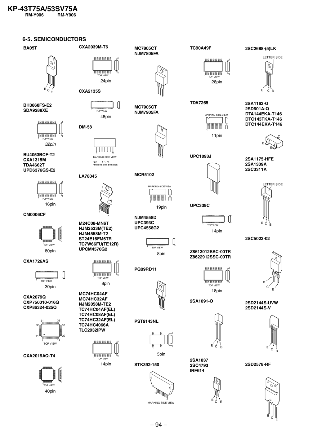 Sony KP-53SV75A, KP-43T75A service manual Semiconductors, NJM7805FA 