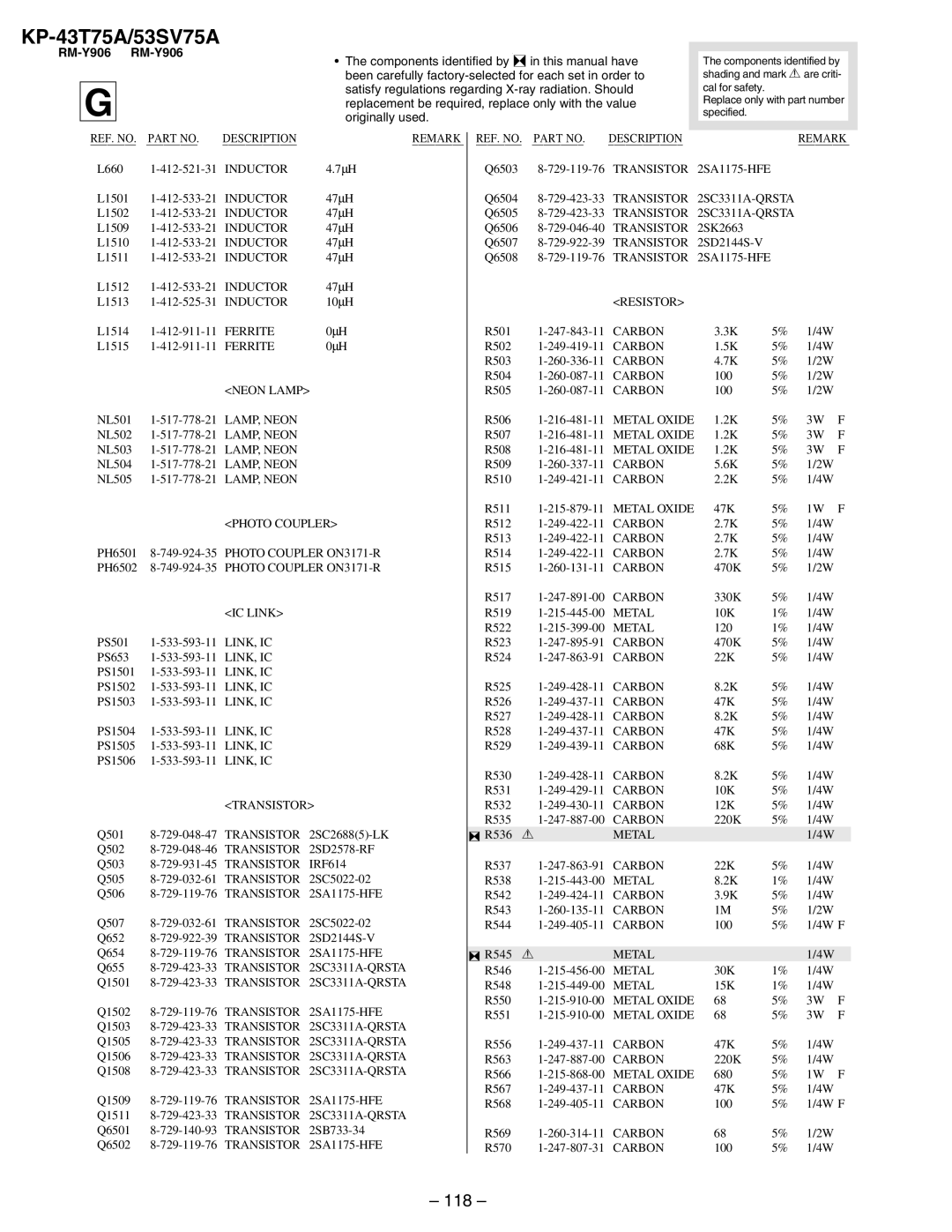 Sony KP-53SV75A, KP-43T75A service manual 118 