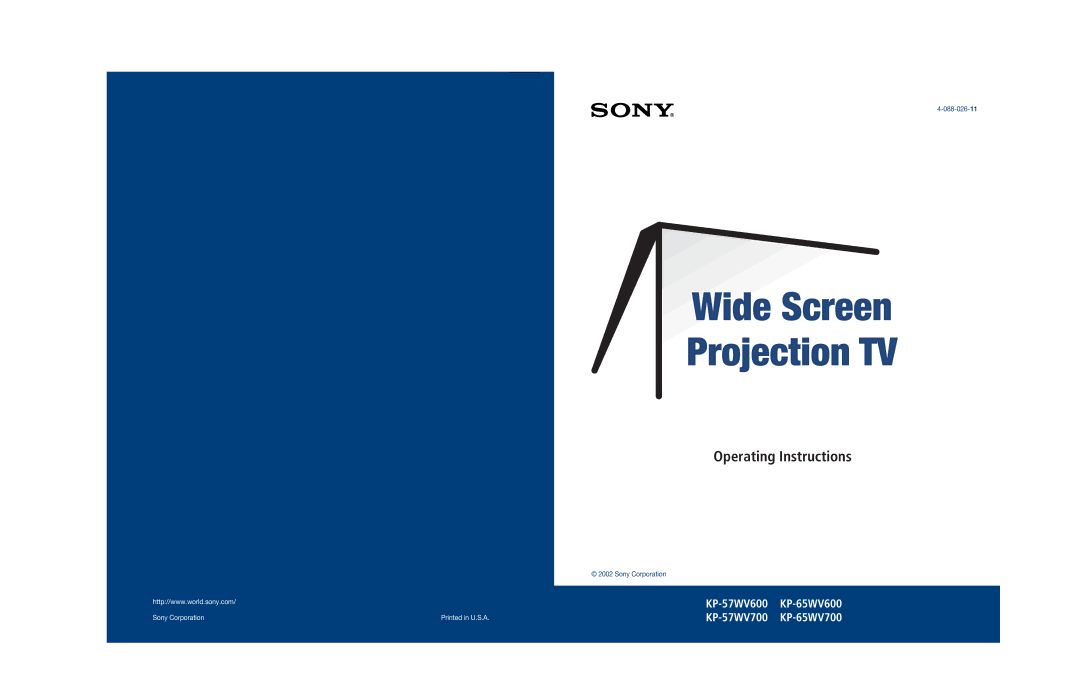 Sony KP-57WV600 operating instructions Operating Instructions 