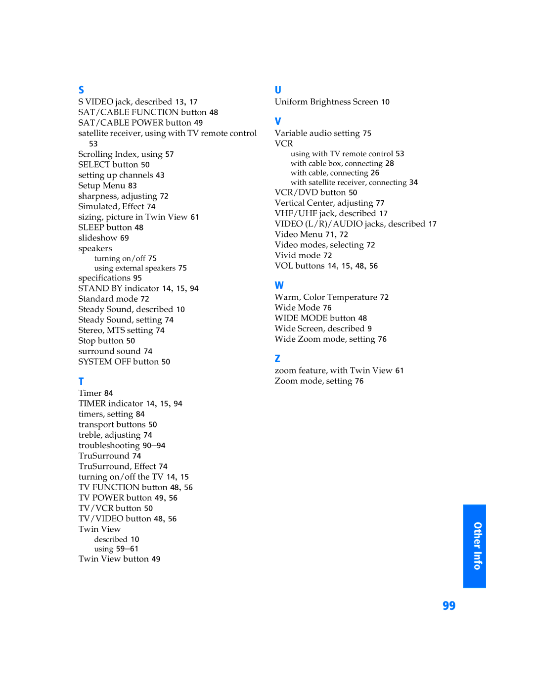 Sony KP-57WV600 operating instructions Vcr 