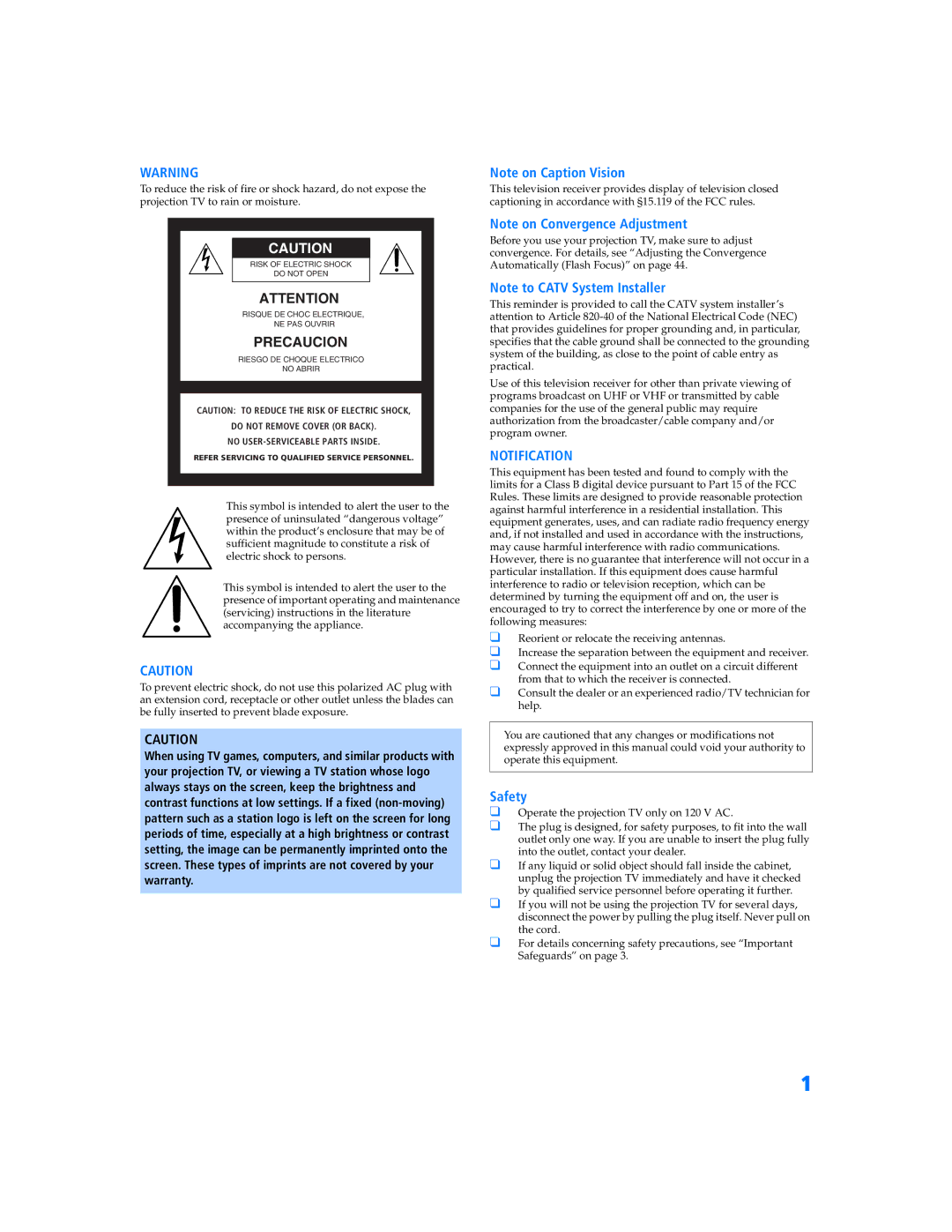 Sony KP-57WV600 operating instructions Notification 