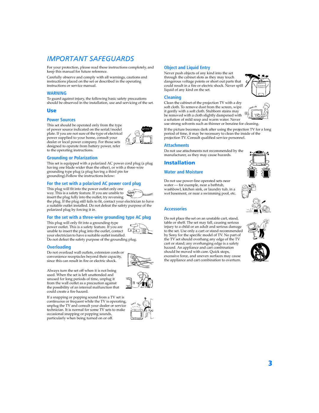 Sony KP-57WV600 operating instructions Important Safeguards 