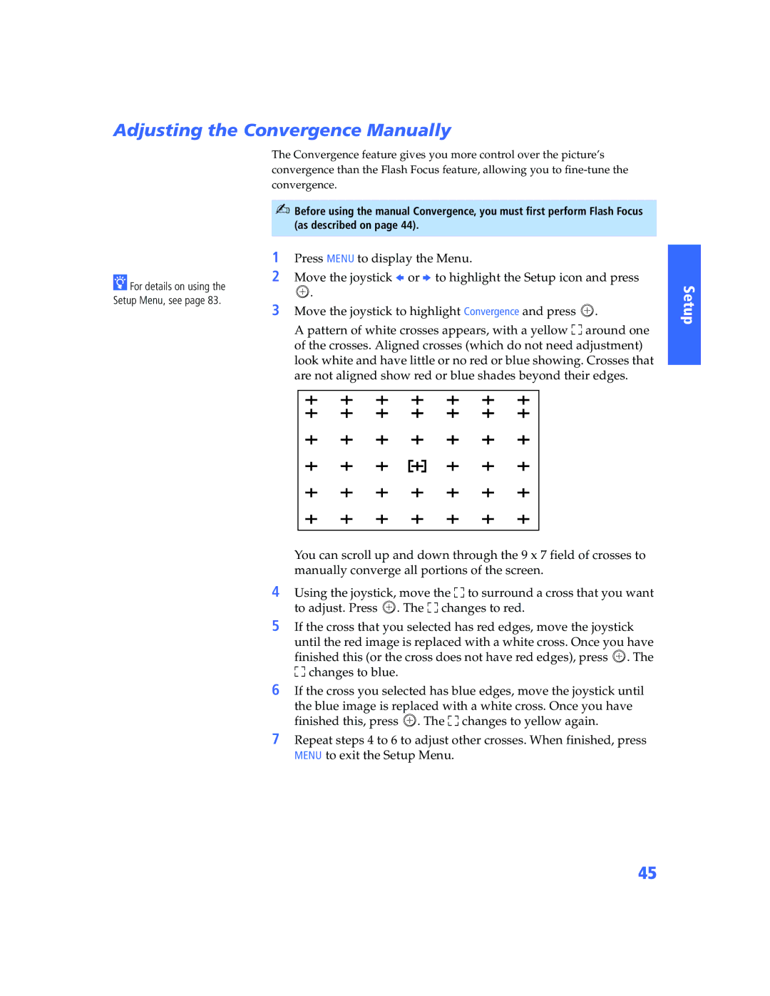 Sony KP-57WV600 operating instructions Adjusting the Convergence Manually, Press Menu to display the Menu 