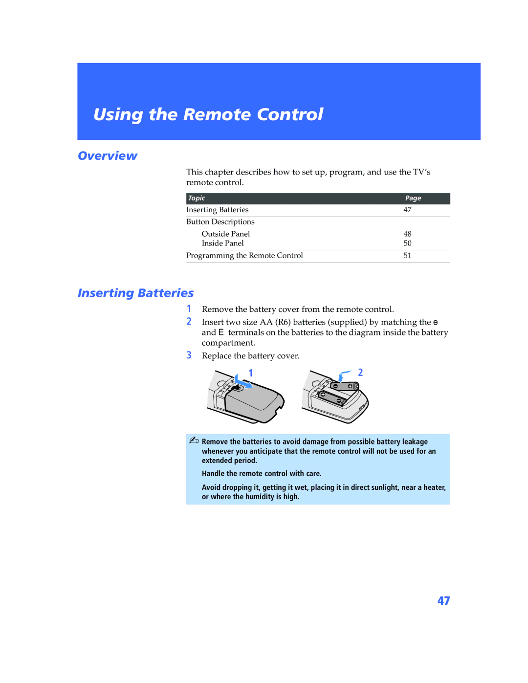 Sony KP-57WV600 operating instructions Using the Remote Control, Inserting Batteries 