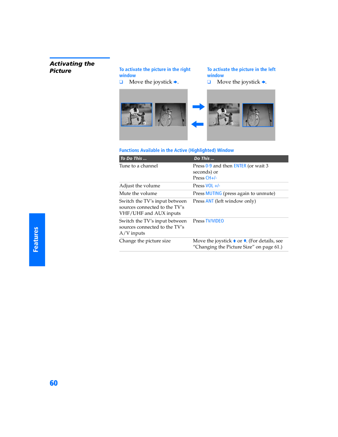 Sony KP-57WV600 operating instructions Activating, Move the joystick b, Press TV/VIDEO 