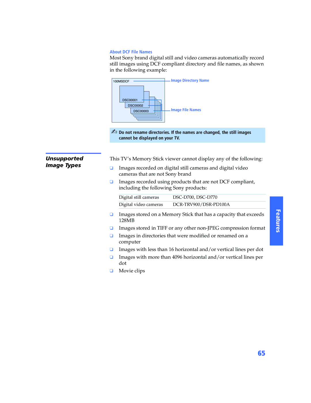 Sony KP-57WV600 operating instructions Unsupported Image Types 