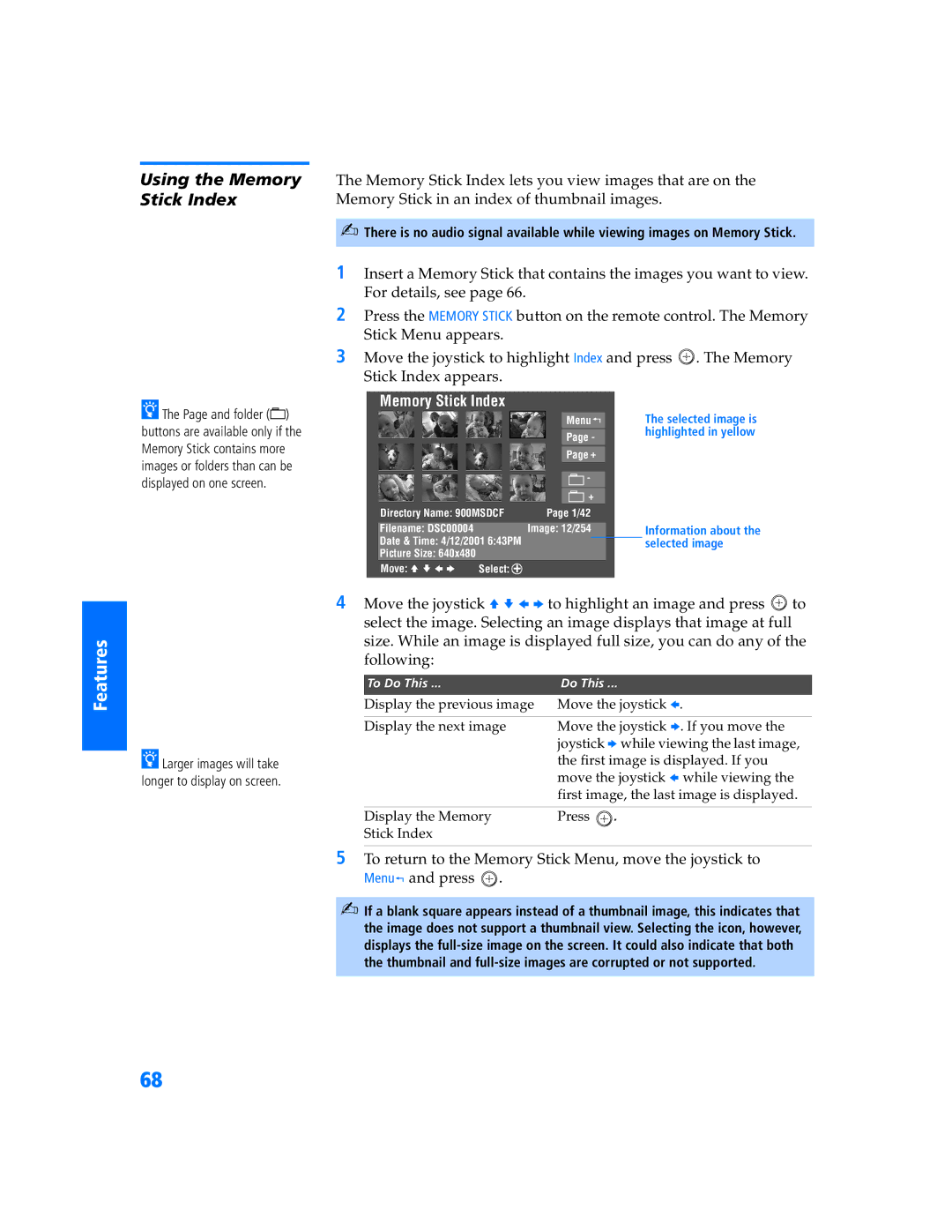 Sony KP-57WV600 operating instructions Using the Memory Stick Index 