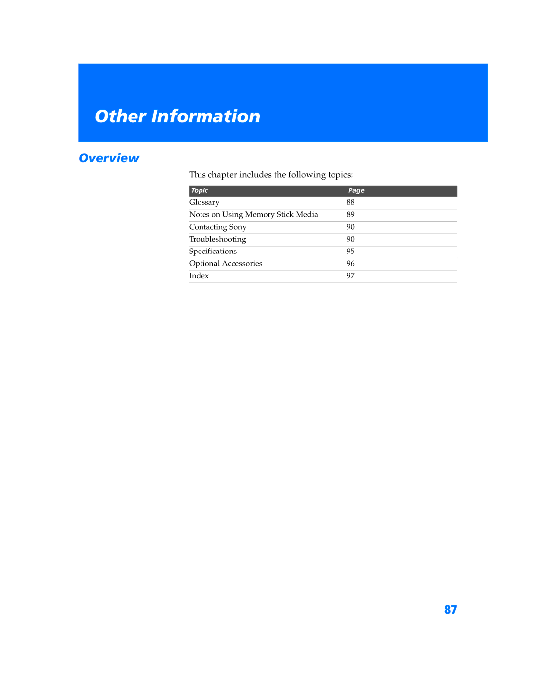 Sony KP-57WV600 operating instructions Other Information, This chapter includes the following topics 