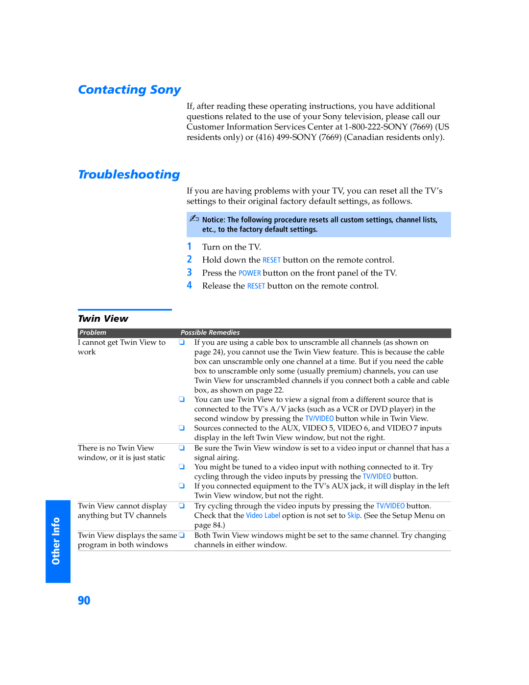 Sony KP-57WV600 operating instructions Contacting Sony, Troubleshooting, Twin View 