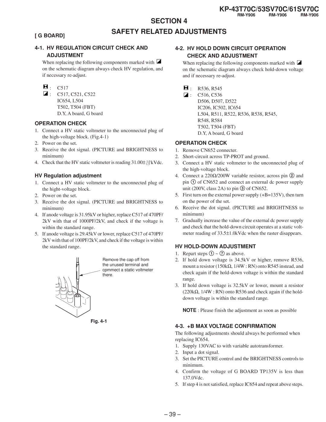 Sony KP-61SV70C, KP-53SV70C, KP-43T70C service manual Section Safety Related Adjustments 