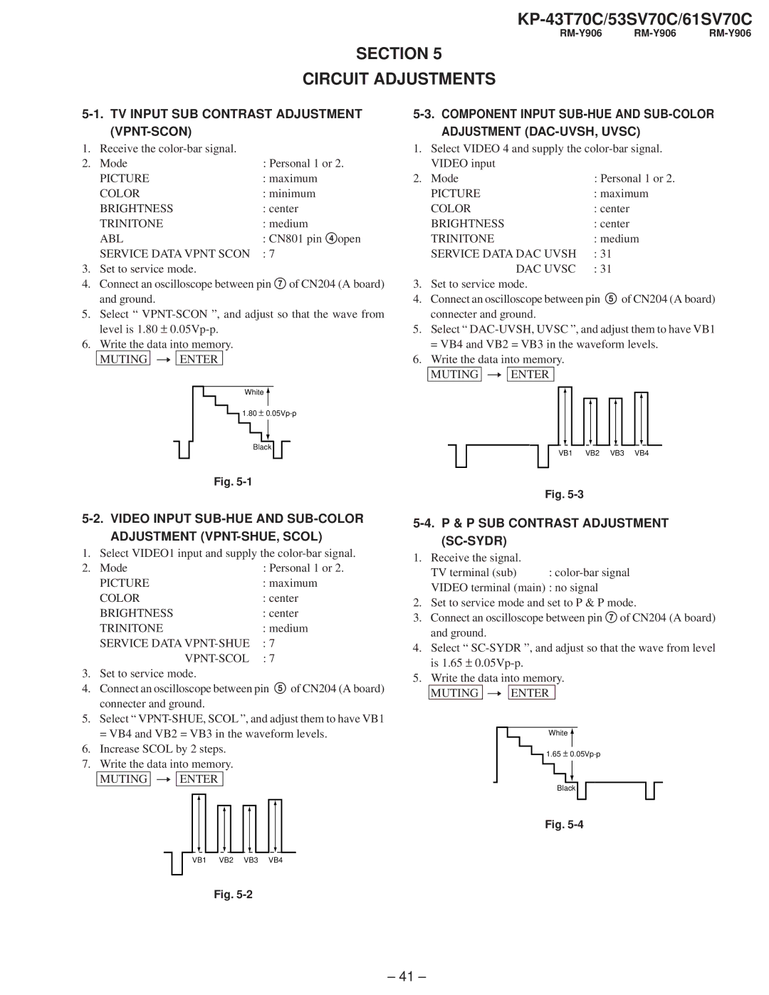 Sony KP-43T70C, KP-61SV70C, KP-53SV70C service manual Section Circuit Adjustments, TV Input SUB Contrast Adjustment VPNT-SCON 