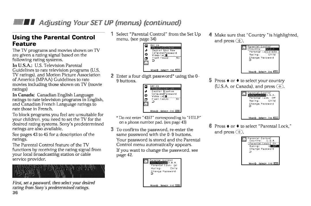 Sony KP-61V90, KP-53VGB manual AdjUs # g VourSETUP, Using the Parental Control Feature 