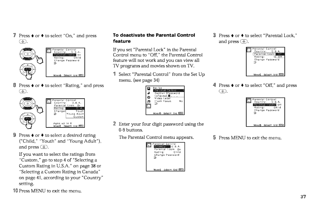 Sony KP-53VGB, KP-61V90 Press ,It or It to select On, and press C+, Press It or It to select Off, and press C+, Feature 