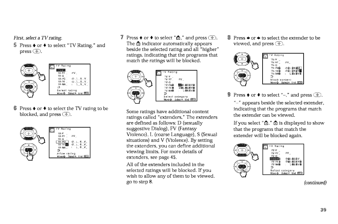 Sony KP-53VGB, KP-61V90 manual First, select a TV rating 