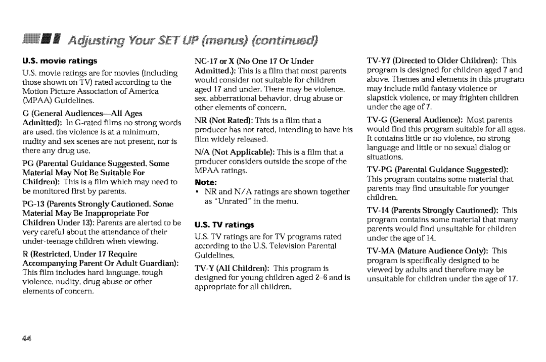 Sony KP-61V90, KP-53VGB manual $. movie ratings, $. TV ratings 