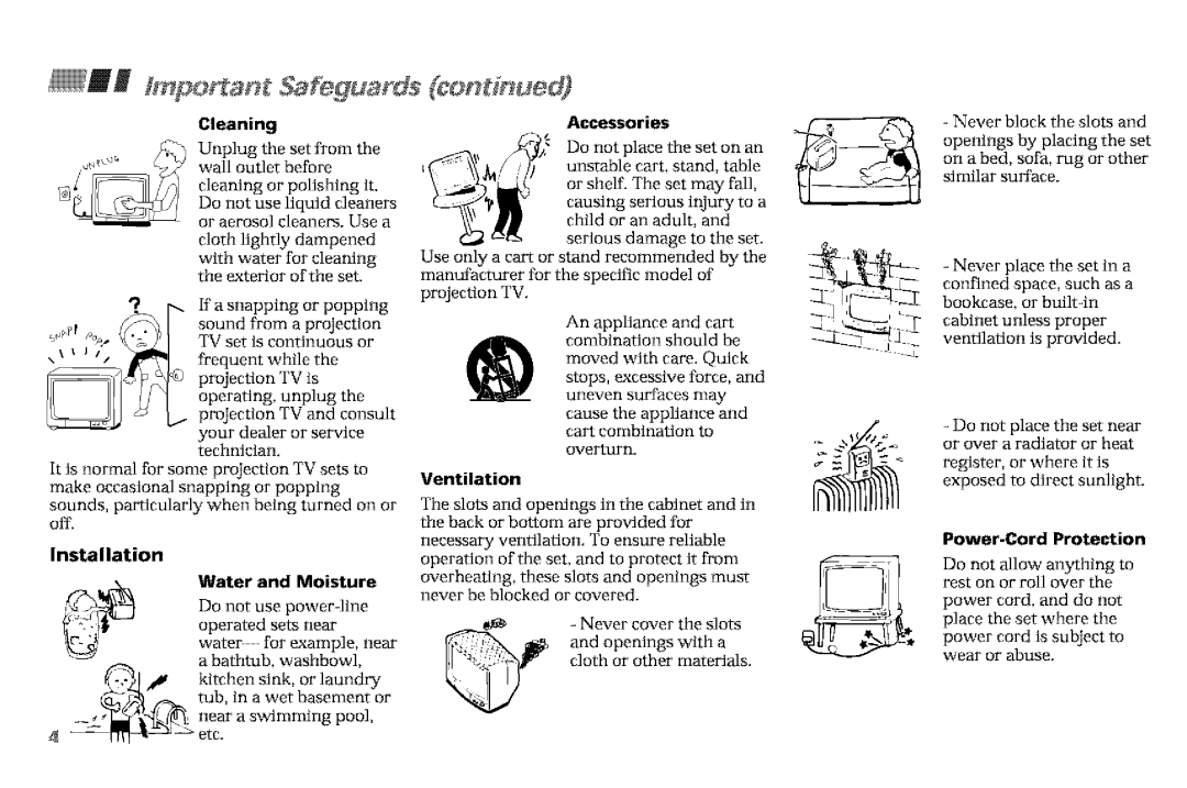 Sony KP-61V90, KP-53VGB manual Cleaning, Installation, Do not use powerqine, Sets near, Water and Moisture 