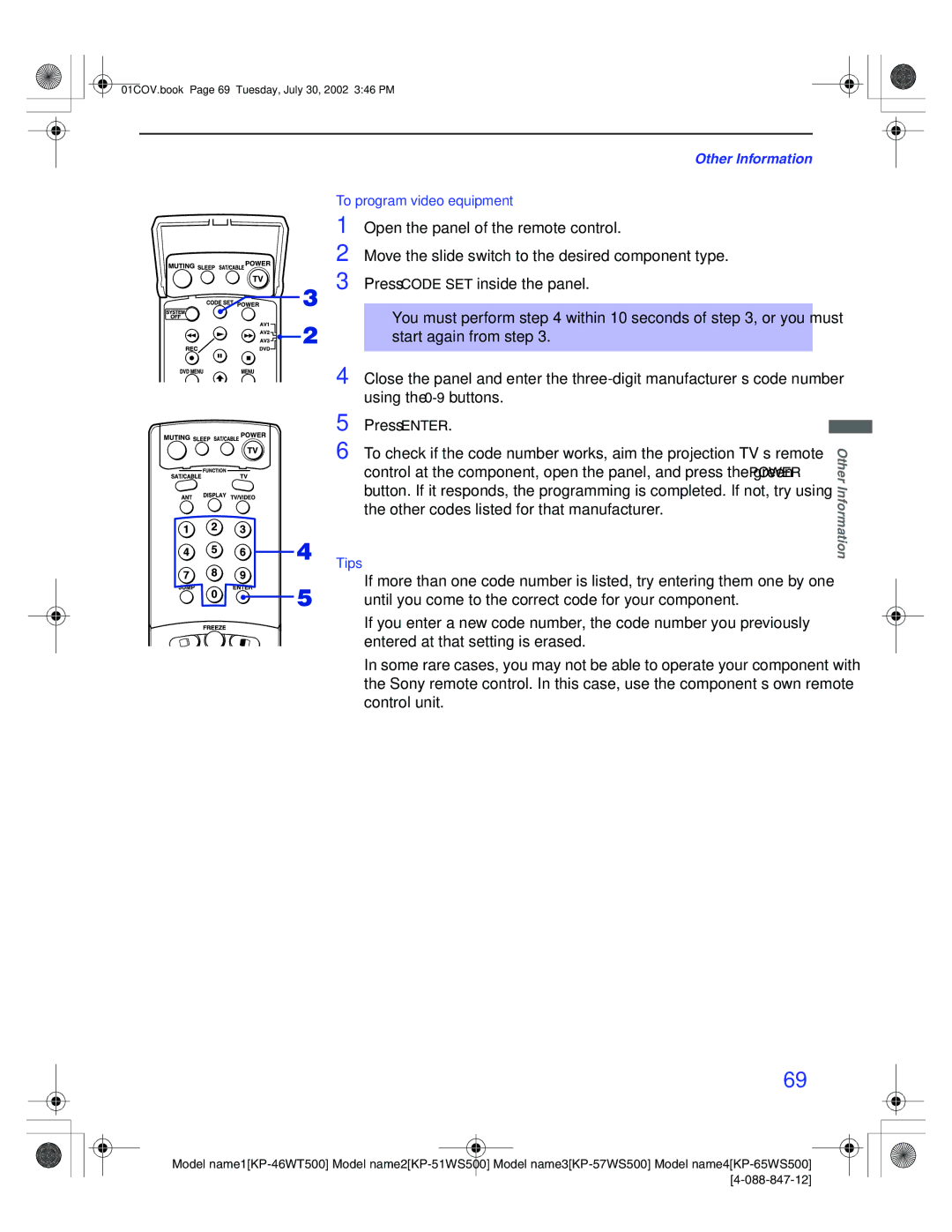 Sony KP-51WS500, KP-65WS500, KP-57WS500, KP-46WT500 manual Other Information 