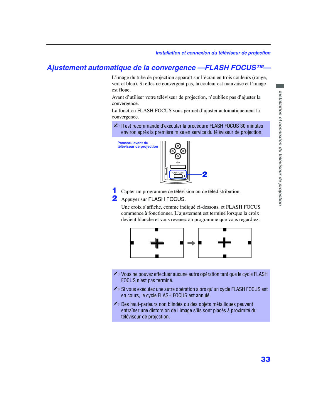 Sony KP-57WS500, KP 65WS500 manual Ajustement automatique de la convergence -FLASH Focus 