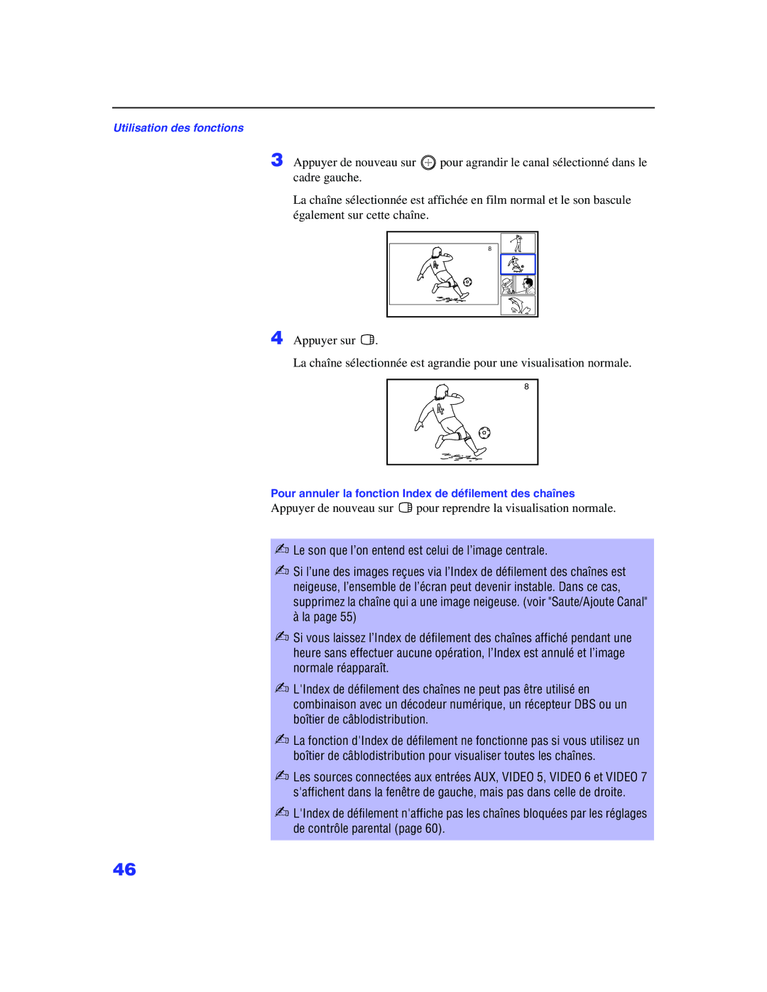 Sony KP 65WS500, KP-57WS500 manual Pour annuler la fonction Index de défilement des chaînes 