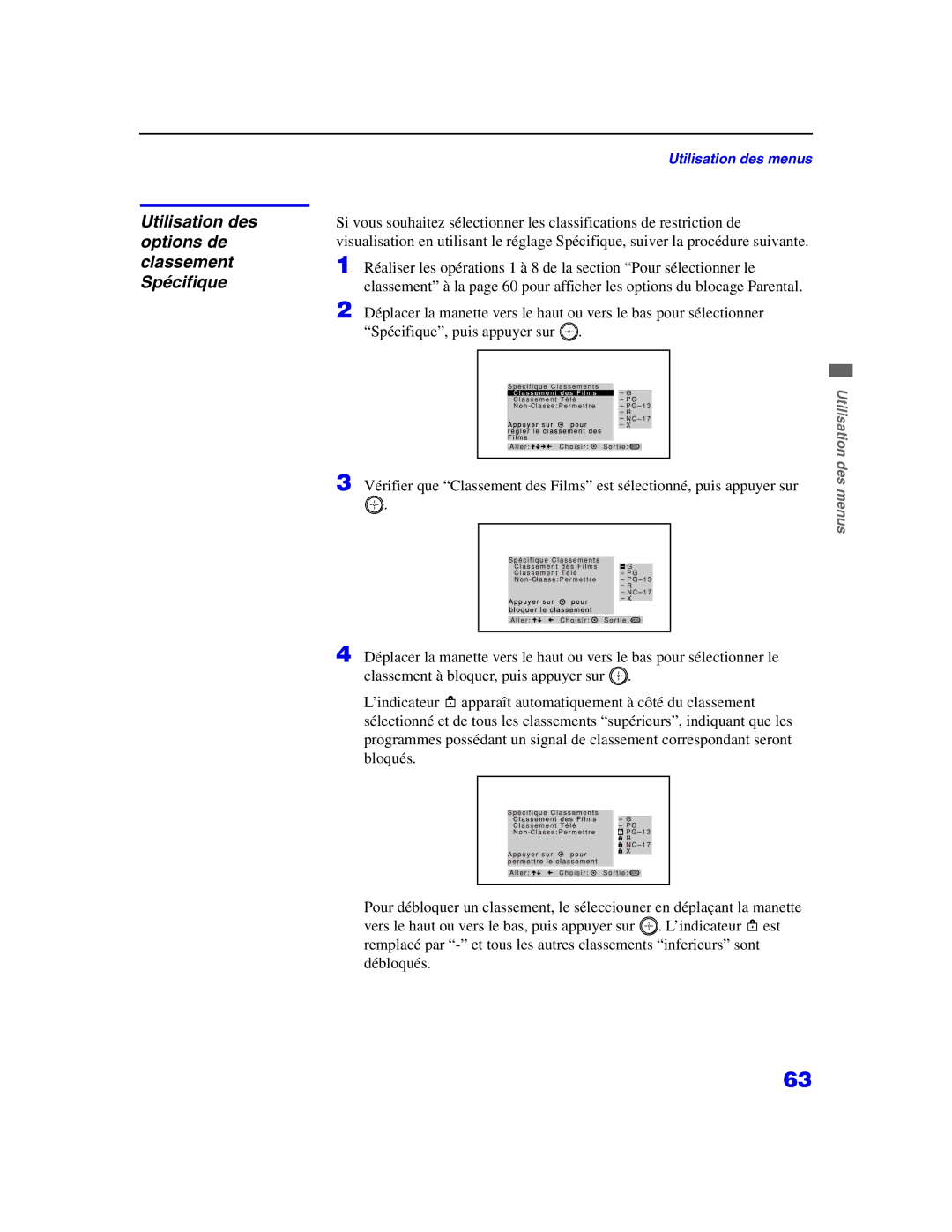 Sony KP-57WS500, KP 65WS500 manual Utilisation des options de classement Spécifique 