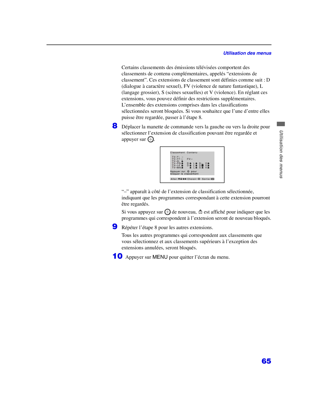 Sony KP-57WS500, KP 65WS500 manual Utilisation des menus 