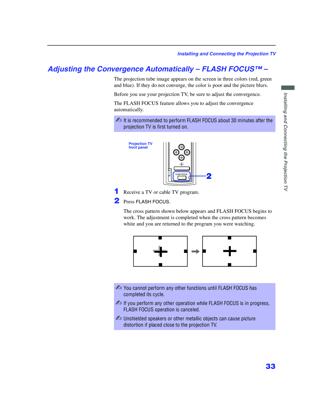 Sony KP-57WS500, KP 65WS500 manual Adjusting the Convergence Automatically Flash Focus, Press Flash Focus 