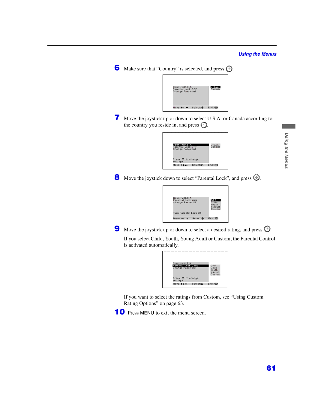 Sony KP-57WS500, KP 65WS500 manual Using the Menus 