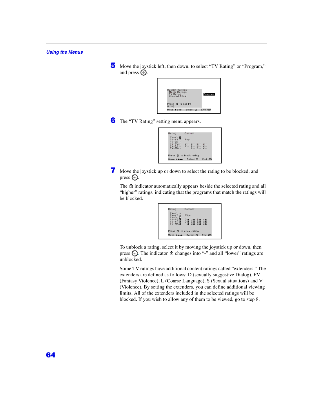 Sony KP 65WS500, KP-57WS500 manual Using the Menus 