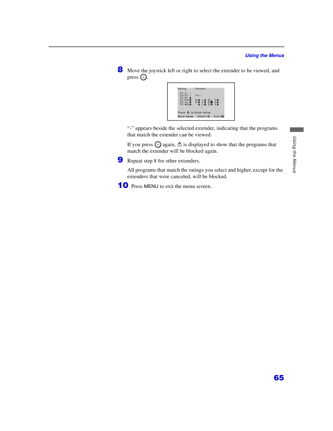 Sony KP-57WS500, KP 65WS500 manual Using the Menus 