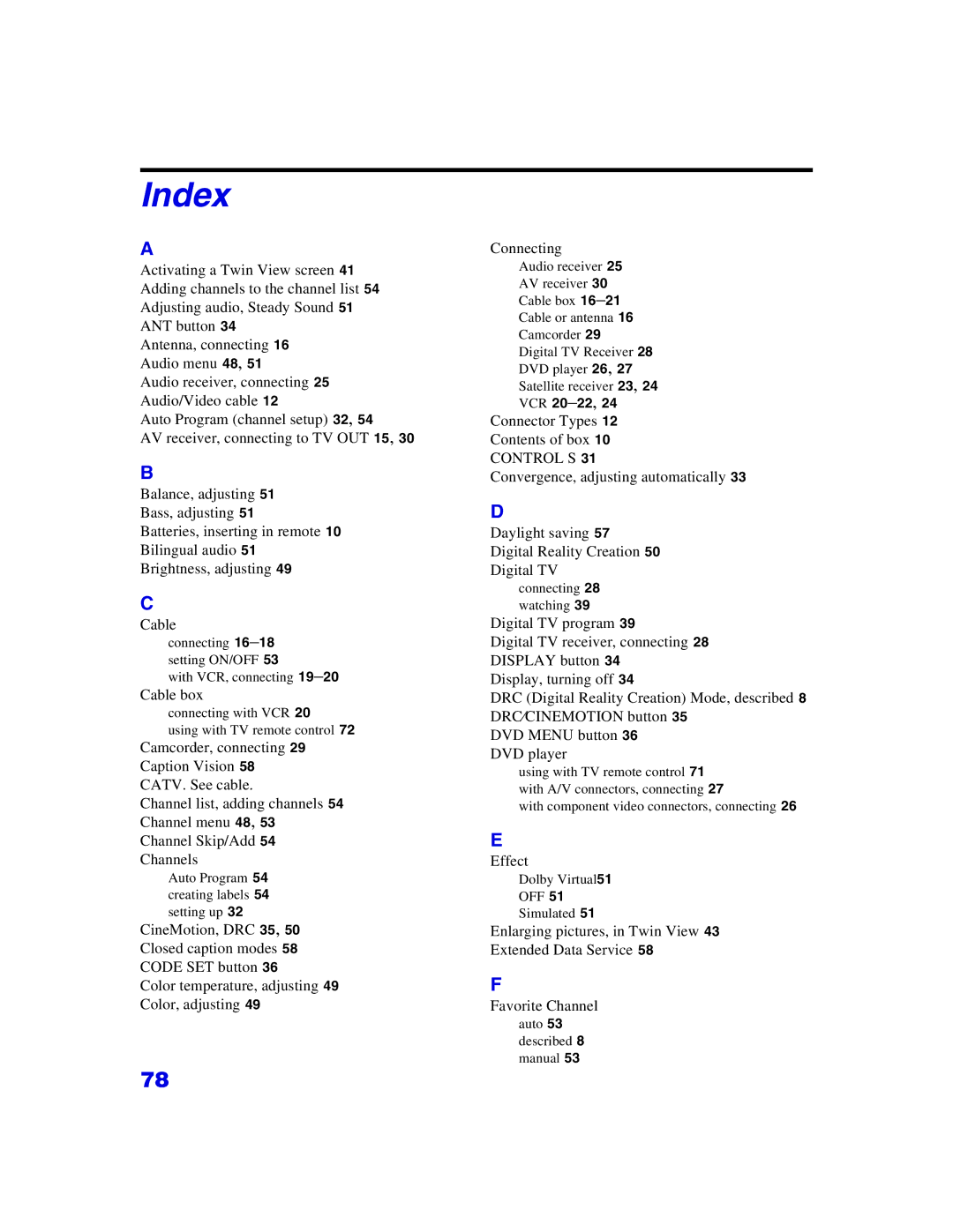 Sony KP-57WS500, KP 65WS500 manual Index 