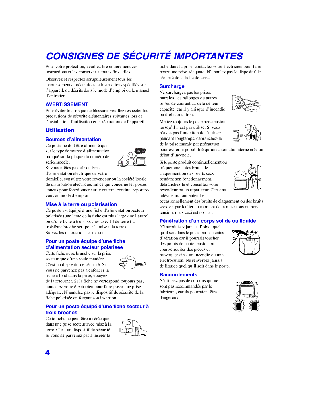 Sony KP 65WS500, KP-57WS500 manual Consignes DE Sécurité Importantes 