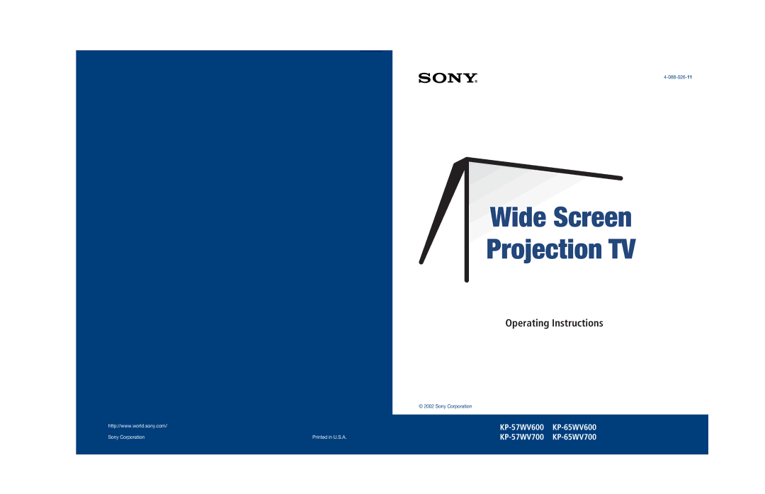 Sony KP 65WV600, KP 65WV700, KP 57WV700 manual Operating Instructions 