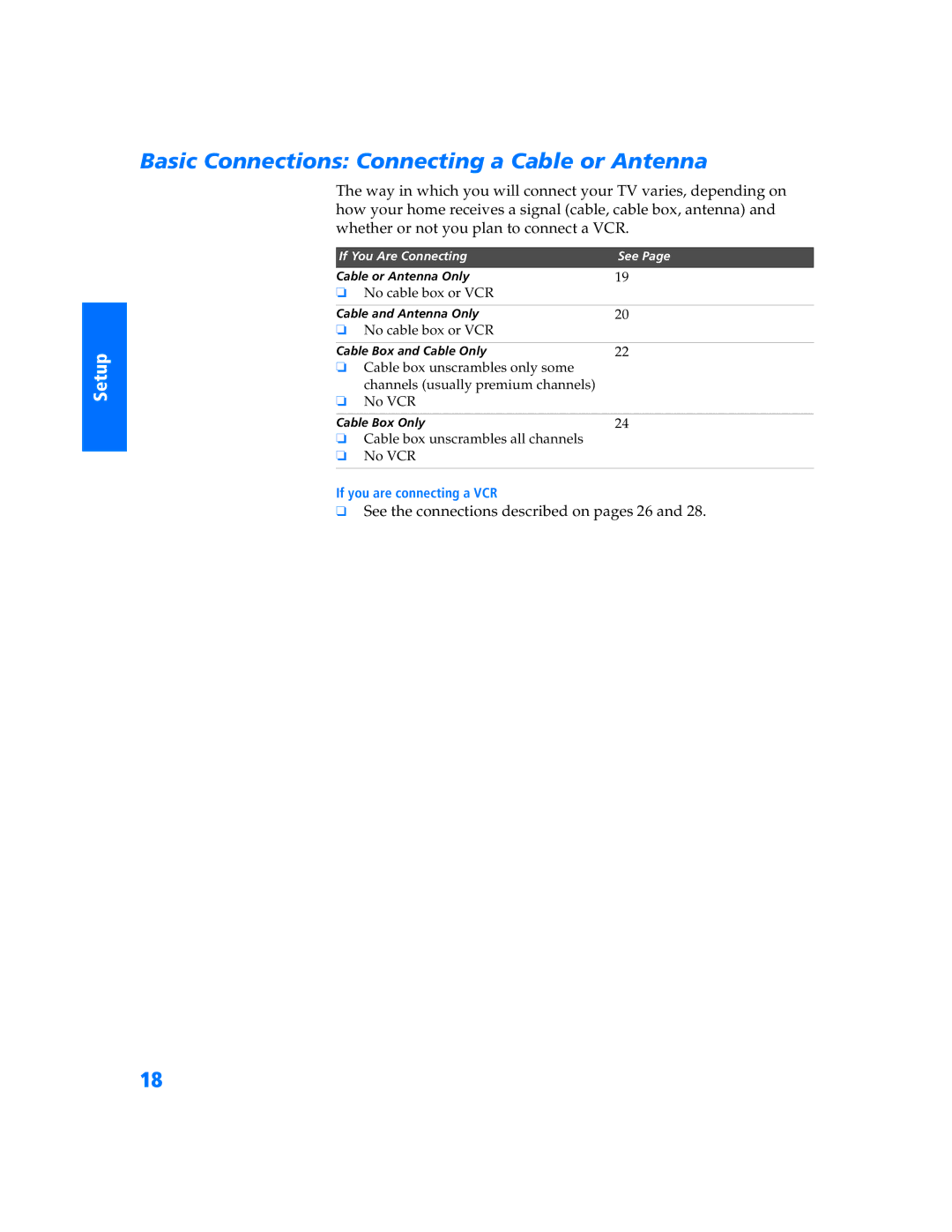 Sony KP 65WV600, KP 65WV700 Basic Connections Connecting a Cable or Antenna, See the connections described on pages 26 