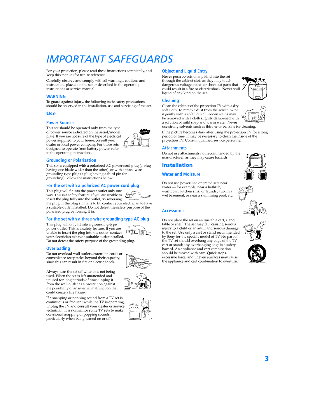 Sony KP 65WV600, KP 65WV700, KP 57WV700 manual Important Safeguards 