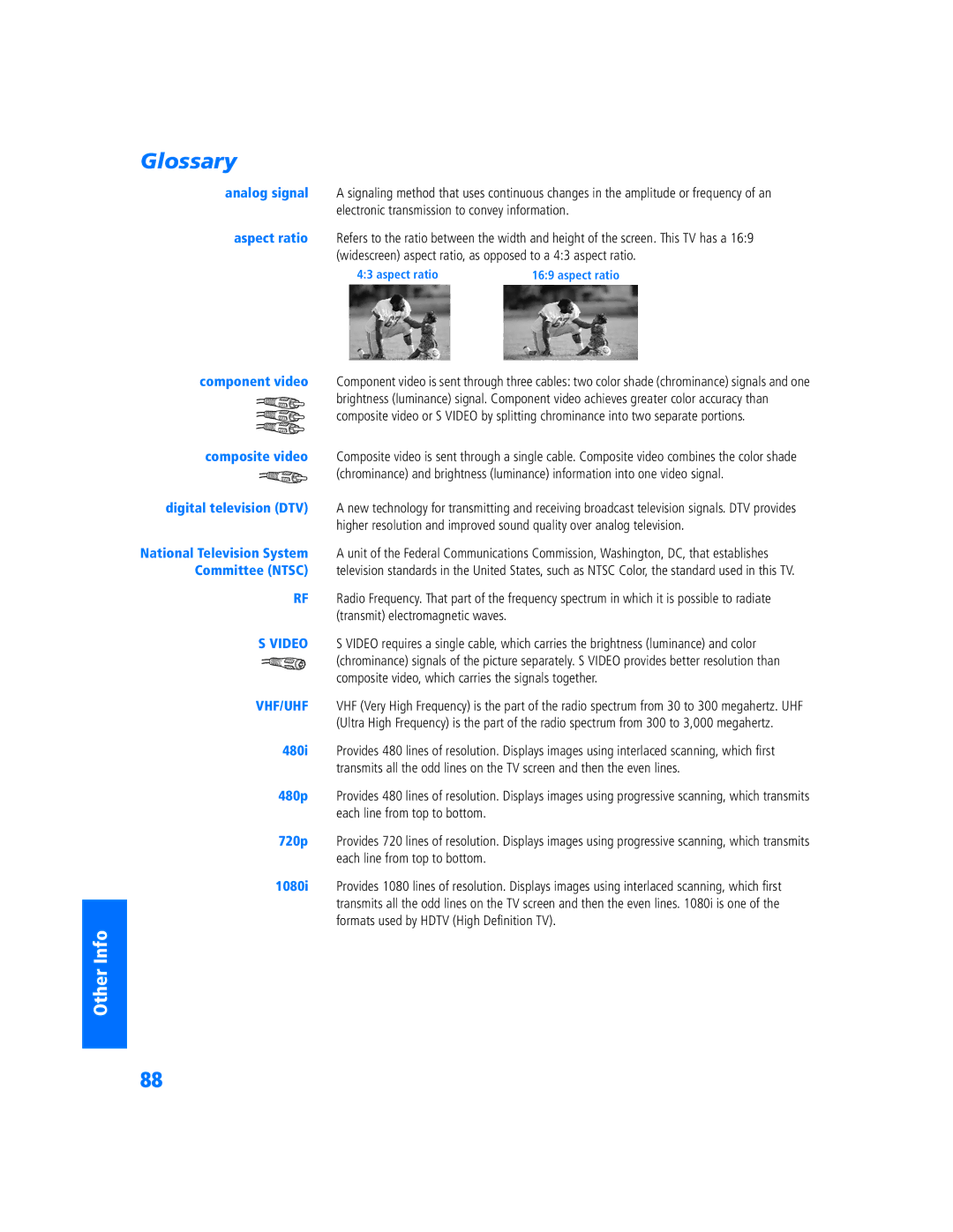 Sony KP 57WV700, KP 65WV700, KP 65WV600 manual Glossary, Component video 